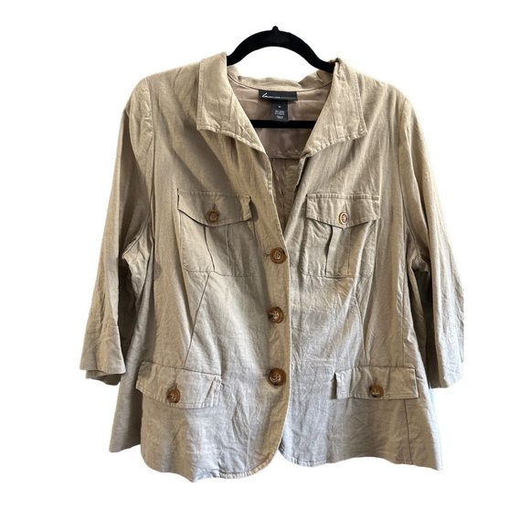 Lane Bryant size 16 tan linen blend unlined 2-4 sleeve button front jacket - Picture 1 of 5